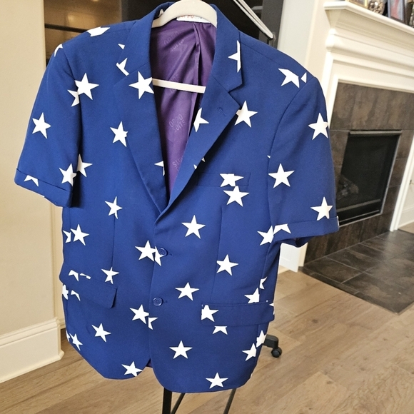 OpposuitsBlazer Adult  Blue White Stars Print Sport Coat Jacket us 42 - Picture 2 of 16